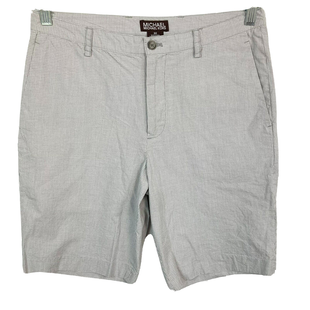 Michael Kors Shorts Mens Sz 30 Gray Plaid Cotton Chino Logo Pockets
